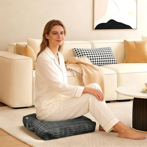Floor Cushions, Corduroy Floor Pillow, Floors Pillows for Adults & Pets, Large Floors Pouf, Square Floored Pillows for Sitting & Yoga(1PC, Dark Grey，22"×22"×3.9")