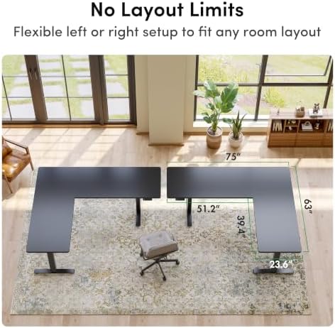 FEZIBO 75" x 63" L-Shaped Standing Desk - Adjustable Corner Desk L Shape, L-Shaped Adjustable Desk with Splice Board, L Shape Standing Desk, Black