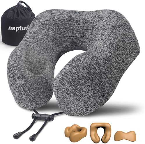 napfun Neck Pillow for Travel, Memory Foam Airplane Pillow, Full Grey