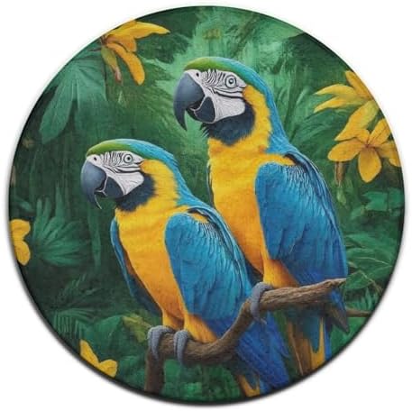 Room Sofa Yoga Soft Round Carpet, Home Decor Non Slip Kitchen Office Circle Rug, Machine Washable Modern Round Area Rug Parrots Art, 36inch