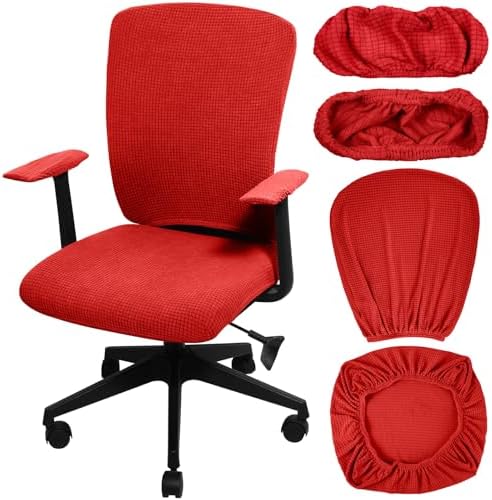 Tallew Office Chair Covers Set Computer Universal Protective Stretchable Chair Seat Covers Desk Armrest Slipcovers Pads Office Cushion Backrest for Rotating(Red)