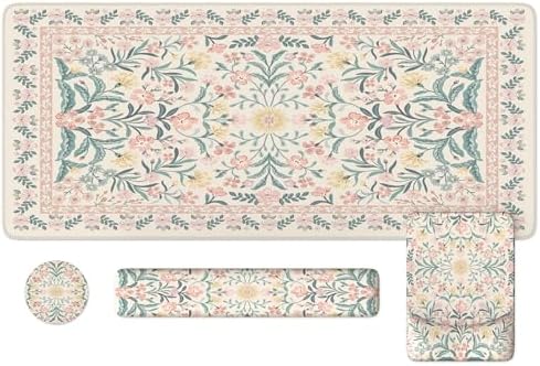 iLeadon Pink Desk Mat Set Cute,Mouse Pad and Keyboard Pad Mat for Desk