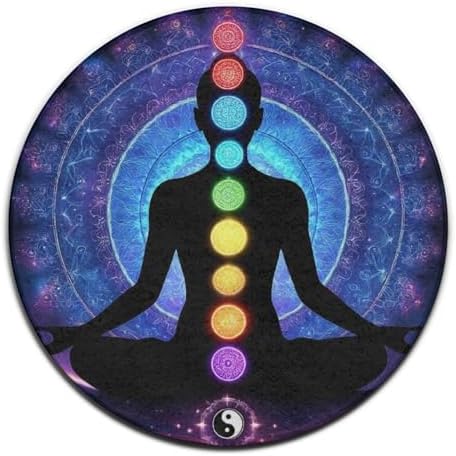 Large Home Decor Mat, Soft Round Yoga Carpet, Non-Slip Machine Washable Home Office Circle Rug Compatible with Nine Chakra Yoga Meditation Lotus Blue Mandala