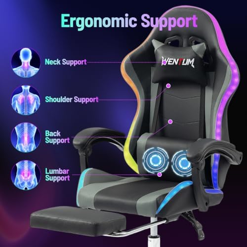 RGB Gaming Chair with Massage, Black/Grey