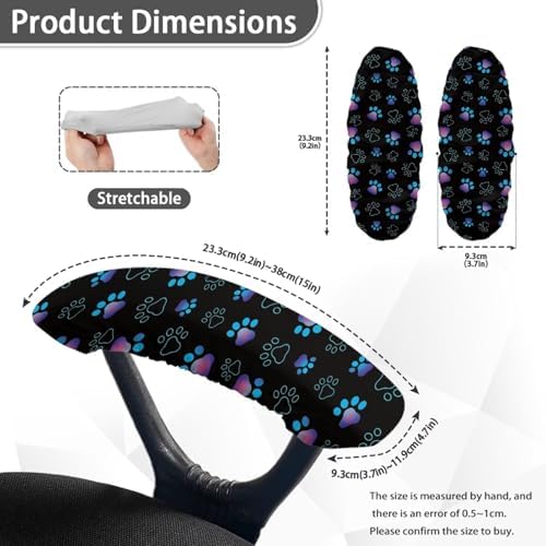 Paw Print Office Chair Protector - Stretchy Soft Armrest Covers, Decorative for Desk & Computer Chair, Black and Blue