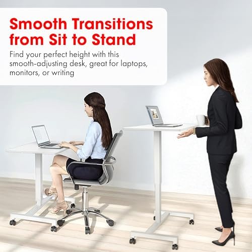 FitDesk Portable Laptop Desk, Adjustable Standing Workstation - White 27"