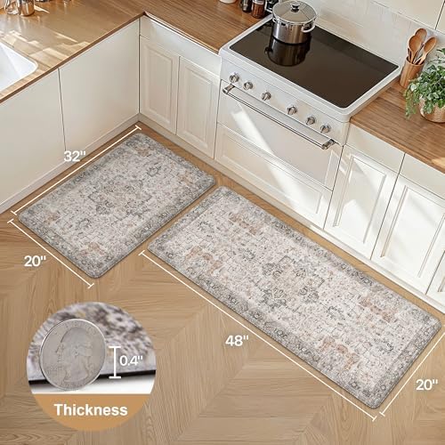 GENIMO Anti Fatigue Kitchen Mats for Floor 2PCS, Standing Rugs,GrayTaupe
