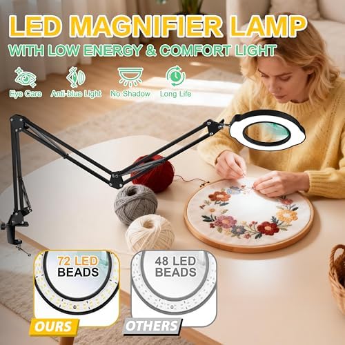 15X Magnifying Glass with Light, Stand & Clamp, Ultra Long 3-Section Swing Arm LED Magnifying Lamp, Dimmable with 5 Color Modes, Hands Free Desk Lamp for Workbench, Repair, Close-Up Work