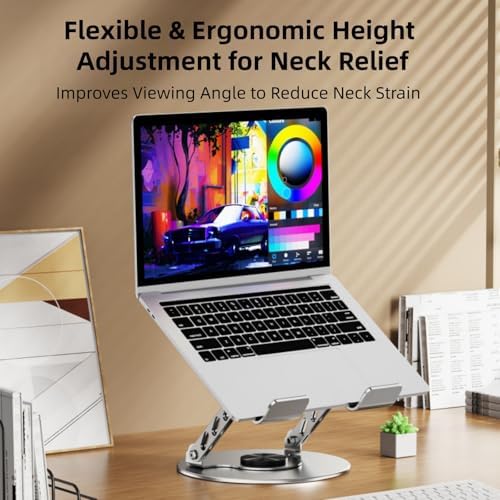 360° Rotatable Height-Adjustable All-Metal Dual-Bar Laptop Stand, Anti-Slip Heat-Dissipating for MacBook Pro/Air (10-17"), Tablet, Gaming, Office, Home, Drawing - Gray