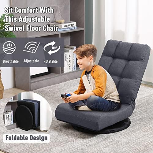 Swivel Floor Chair for Teens，Multipurpose Gaming Chair Rocker for TV, Reading, Playing Video Games Lumbar Support, Adjustable Foldable Backrest,Grey