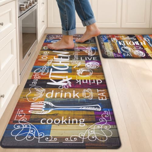 HEBE Anti Fatigue Kitchen Rugs Set of 2, Cushioned Kitchen Mats for Floor