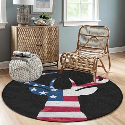 Circular Rugs Large Modern Round Area Rug Fashion Decor Mat for Home Office Camo Deer Hunting Camouflage USA Flag