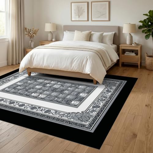 6'x9' Charcoal Gray Cat Motif with Vine Border Ultra-Soft Area Rug