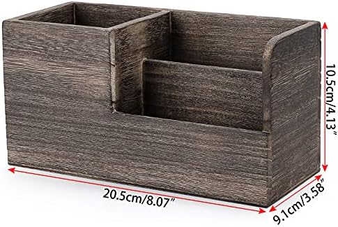 BTSKY Desk Pen Pencil Holder Retro Wood Multi-Function Desk Stationery Organizer Storage Box Pen/Pencil, Business Name Cards Remote Control Holder Office Home Accessories Organizer Vintage Brown