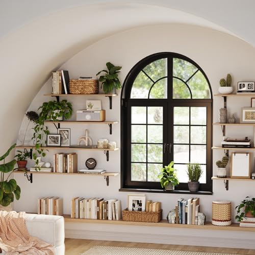 DINZI LVJ Long Wall Shelves, 55.1Inch Wooden Floating Shelves with Brackets