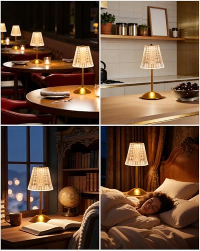 Nusogon 2 Pack Cordless Crystal Table Lamps, Rechargeable Touch Lamp