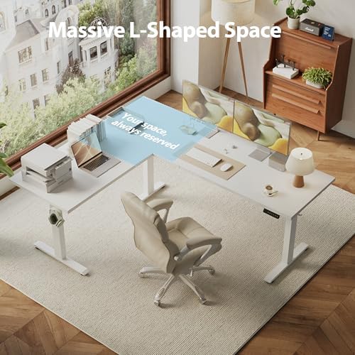 Agilestic 73 x 61 Inch L Shaped Electric Standing Desk, White
