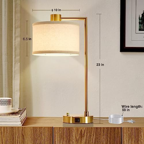 Gold Table Lamp Set of 2, Dimmable Bedside Lamps for Night Stands, USB A+C