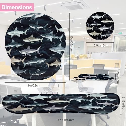 Cute Shark Keyboard Wrist Rest Pad Mouse Pad Set,Ergonomic Mousepad Wrist Support Memory Foam Desk Pad for Gaming Office,Non-Slip Rubber Base Easy Typing for Home Office Computers