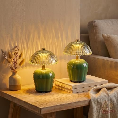 MJ PREMIER Rechargeable Table Lamp, Small Cordless Lamp with Timer, Green*2