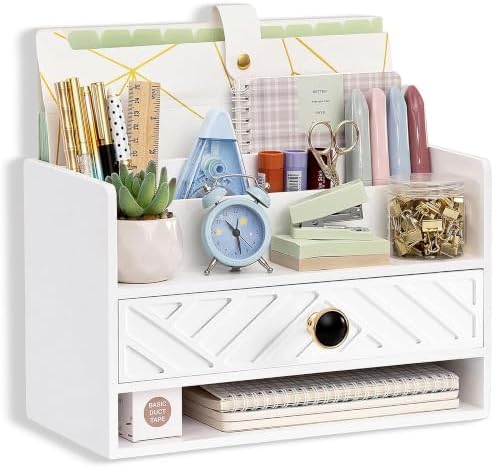 Desk Organizer with Drawer, Countertop Bill Mail Organizer and File Storage