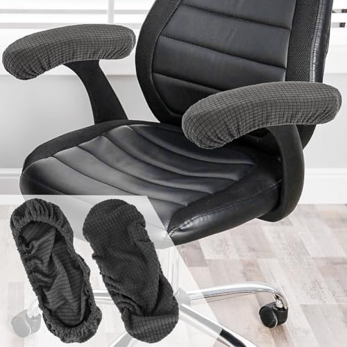 Kakalote Stretchable Office Chair Armrest Covers, 1Pairs Removable Arm Rest Slipcovers Elastic Arm Covers Protectors for Office, Desk, Gaming Chairs(Black-No Padding)
