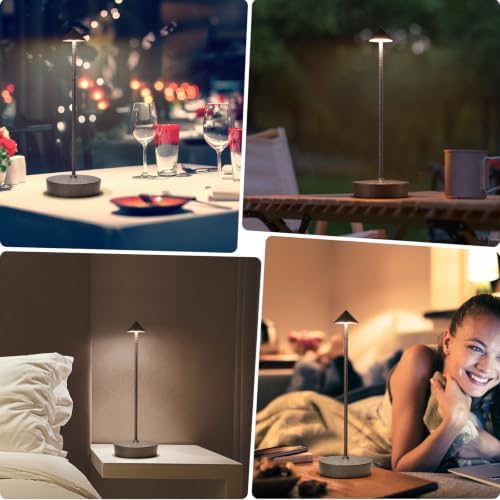 2Pack Rechargeable Cordless Table Lamp, Portable Powered LED Battery 6000mAh Metal USB Desk Lamp, 3 Levels Brightness Light for Restaurants Outdoor (2pack LCE Flower Brown)