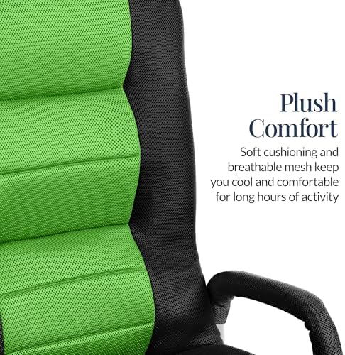 Best Choice Products Swivel Gaming Chair 360 Degree Multipurpose Floor Chair Rocker for TV, Reading, Playing Video Games w/Lumbar Support, Armrest Handles, Adjustable Foldable Backrest - Black/Green