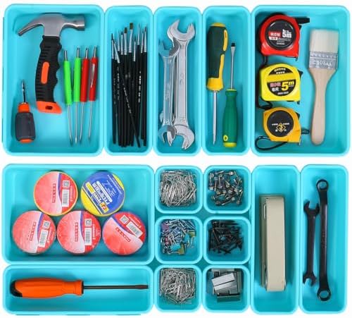 Kutesna 15PCS Interlocking Drawer Organizer, Plastic Desk Organizer Set