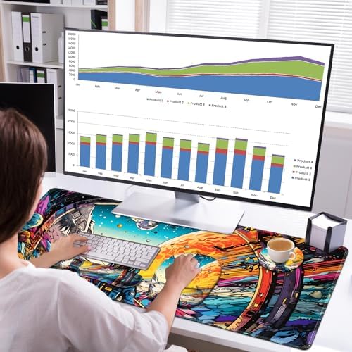 Large Anime Mouse Pad with Wrist Support 4 in1 Set, XXL Big Game Mousepad + Keyboard Wrist Rest+Mouse Wrist Rest Pad +Coaster Gaming Mat for Home Office Computer Boy Man I Strange Planet Space Scene