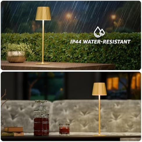uuffoo 3 Pack Cordless Table Lamp Rechargeable 5000mAH Battery Operated Lights Touch Control LED Portable Desk Lamps 3 Color Dimming for Outdoor Coffee Bedroom Kitchen (Gold)