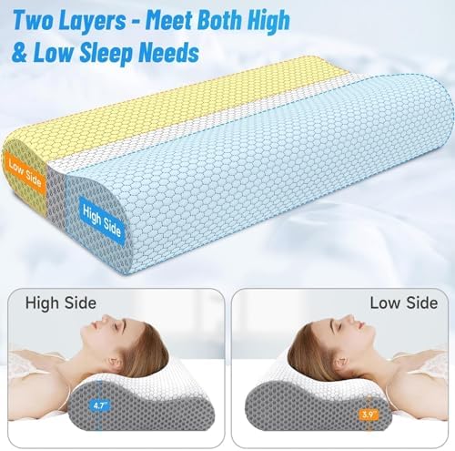 Neck Pillow for Sleeping, Ergonomic Cervical Bed Pillow, Grey Queen Size