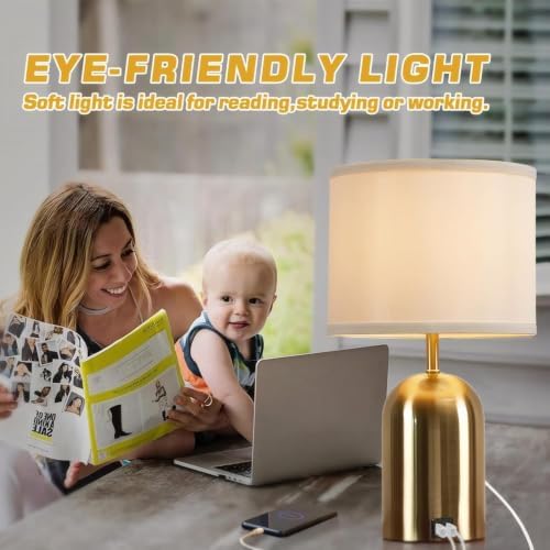 GyroVu Touch Control Table Lamp, Gold Bedside Table Lamps for Bedroom