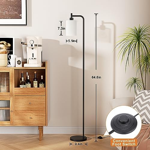Ziisee Floor Lamps for Living Room - Standing Lamp with Frosted White Glass Shade, Modern Industrial Floor Lamp with LED Bulbs, Black Tall Lamp for Bedroom Office(Light Bulb Included)