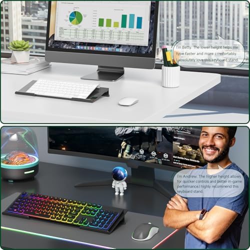 Computer Keyboard Stand for Desktop - 6-Level Height Adjustable Acrylic Keyboard Riser Non-Slip Ergonomic Key Board Tray Holder for Home School Office Desk Accessories, Black