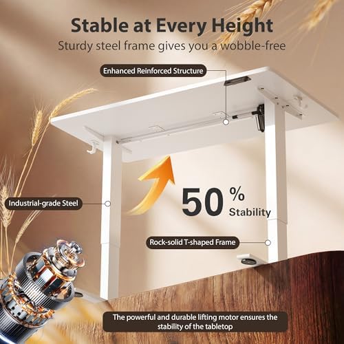 Cubiker Standing Desk, 55x28 Inches Sit Stand Home Office Desk, Electric Stand up Desk, Adjustable Desk with Splice Board, White Frame/White Top