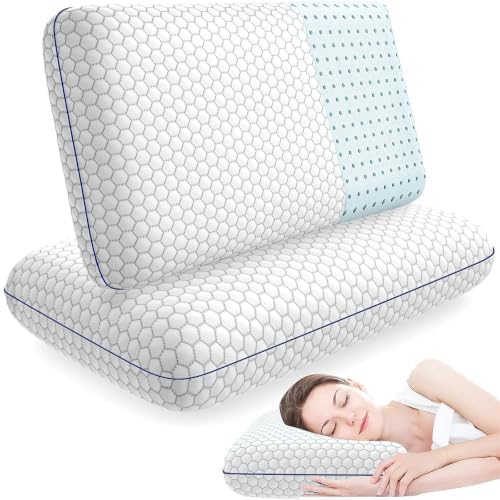 CushyOasis Memory Foam Bed Pillows for Sleeping, Set of 2, Standard Size