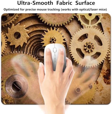 9.5x7.9 Inch Office/Gaming Mouse Pad, Vintage Brass Steampunk Gears Industrial Mechanism Rustic Clockwork, Cute Anti-Slip Mat for Desk Decor