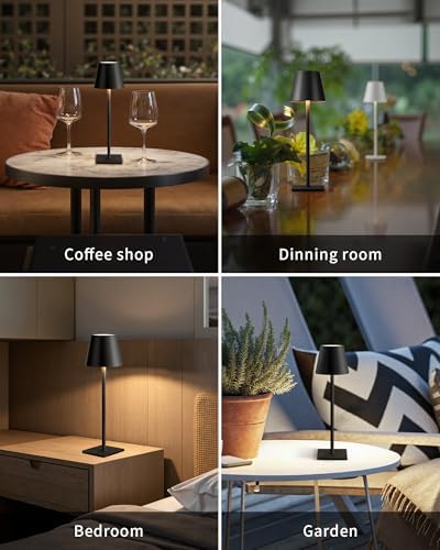 KDG 2 Pack Cordless Black Table Lamps, Rechargeable Portable LED Desk Lamps