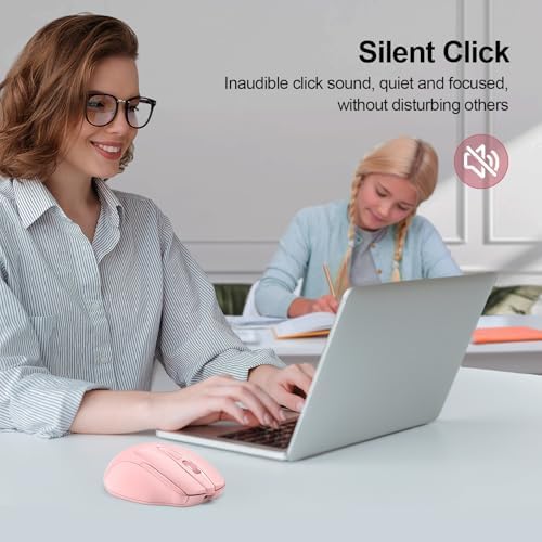 TECKNET Wireless Mouse, BT 5.0/2.4G, Rechargeable 6-DPI Silent, Pink