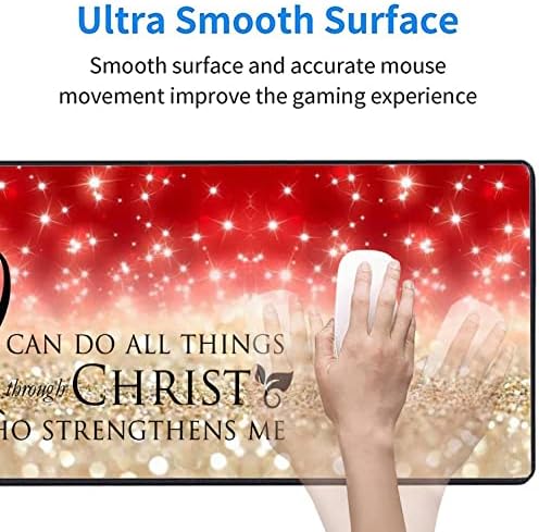 Large Gaming Mouse Pad, Keyboard Wrist Rest pad + Mouse Wrist pad + Coaster Set Extended Waterproof Non-Slip Table mat Suitable for Home Office Learning Games - Bible Verse Pink Philippians 4-13