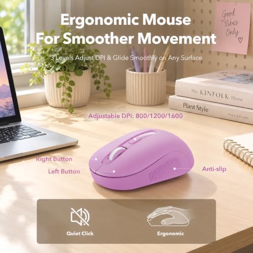Wireless Keyboard and Mouse, Round Keycaps, Magnetic Wrist Rest, Lilac