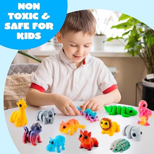 JOYIN 12PCS Safari Animal 3D Printed Toys, Mini Animals 3D Printed Toys, Cute Articulated Flexible Figurines Fidget Toys for Party Favors Classroom Desk Pets Home Decor