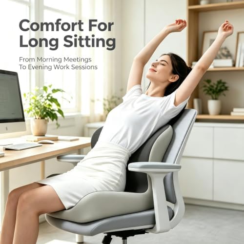 Celnva Orthopedic Seat Cushion – L-Shaped Lumbar Support Memory Foam Comfort for Long Sitting, Ergonomic Support for Office Chair, Wheelchair, Car & Travel (Upgraded Black-Gray)