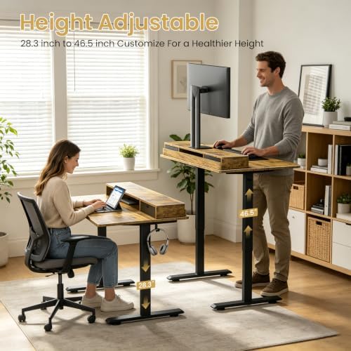 47.2 x 27.6 Electric Standing Desk with Drawers, Rustic Brown