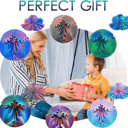 Gear Ball 3D Printed Spin Ball Cube Fidget Toys, Gear Sphere Fidget Toy, GearSphere Desk Toy Stress Fidget Balls, Fidgets Spinners for Adults & Kids Anxiety Relaxing (Laser Blue Gold, 2.3 Inch)