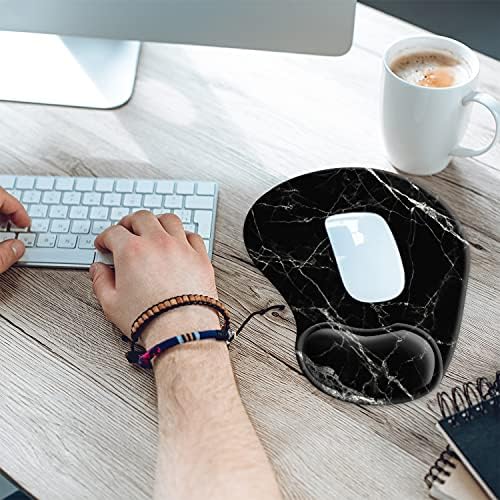 Ergonomic Mouse Pad with Wrist Rest Support Gel with Coaster, Cute Wrist Pad with Non-Slip Rubber Base, Easy Typing & Pain Relief, Black White Marble