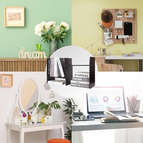 ShellKingdom Desk Shelf Organizer, H-Shaped Desktop Shelves, Adjustable Desktop Corner Shelf, Bookshelf Storage Rack and Cubicle Decor for Desk, Tabletop, School, Office, Dorm Desk Organizer - Black