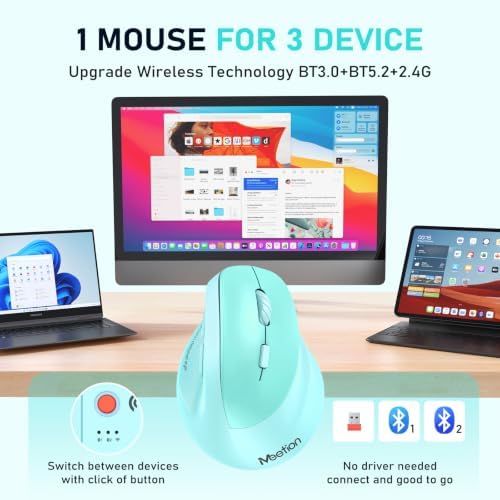 MEETION Ergonomic Wireless Vertical Mouse, Rechargeable, Green
