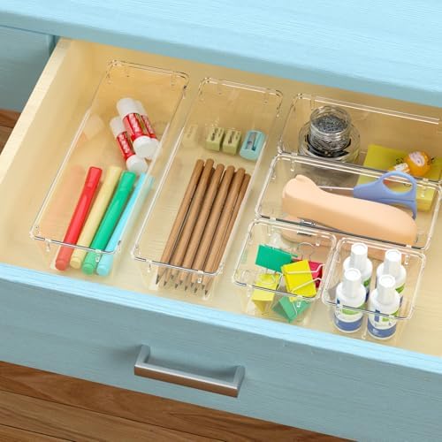 9 Pack Clear Drawer Organizer Set, Drawer Storage Trays, Storage Bins
